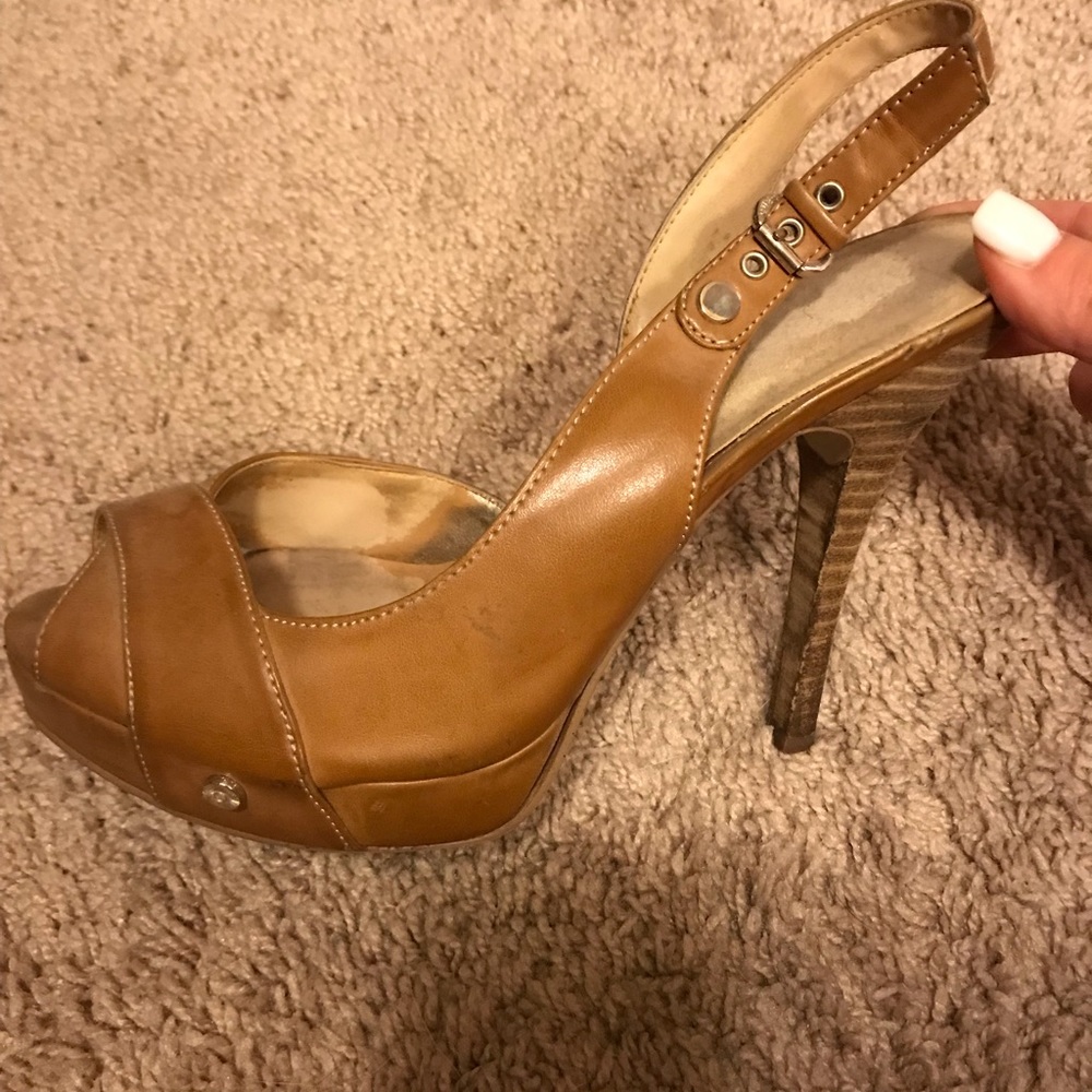 Guess Tan Peep Toe High Heels Size 7